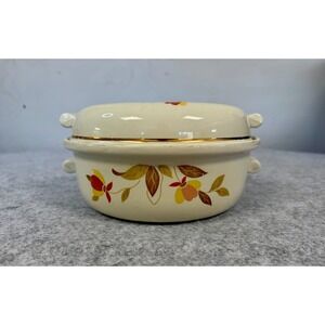Vintage Hall's Superior Quality Kitchenware Autumn Leaf Pattern covered Casserol